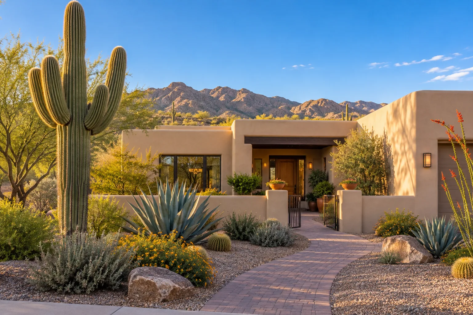 A Southwestern home surrounded by Tucson desert landscaping